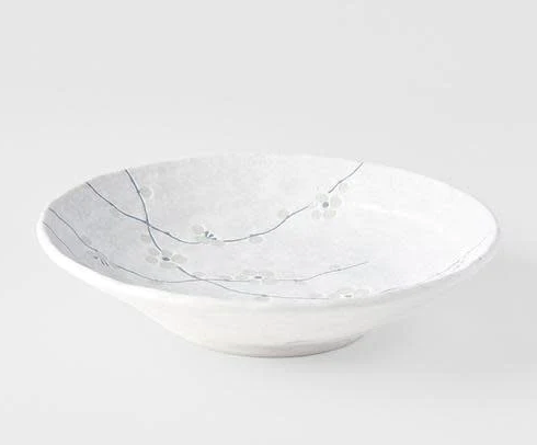 White Blossom Large Shallow Bowl