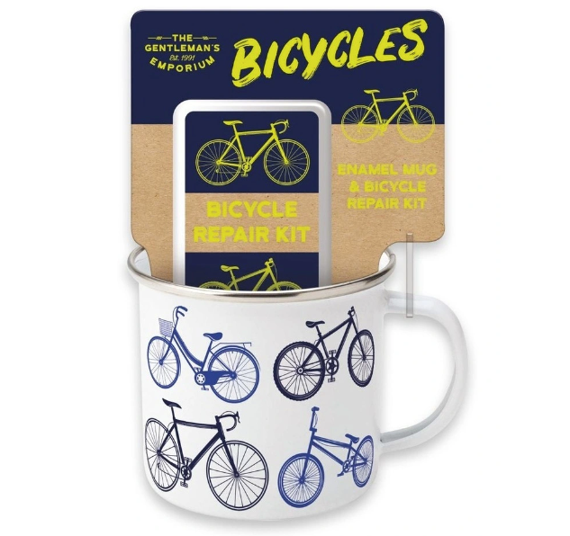 Enamel Mug & Bicycle Repair Kit Set