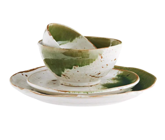 Stoneware Dinner Plate White Green