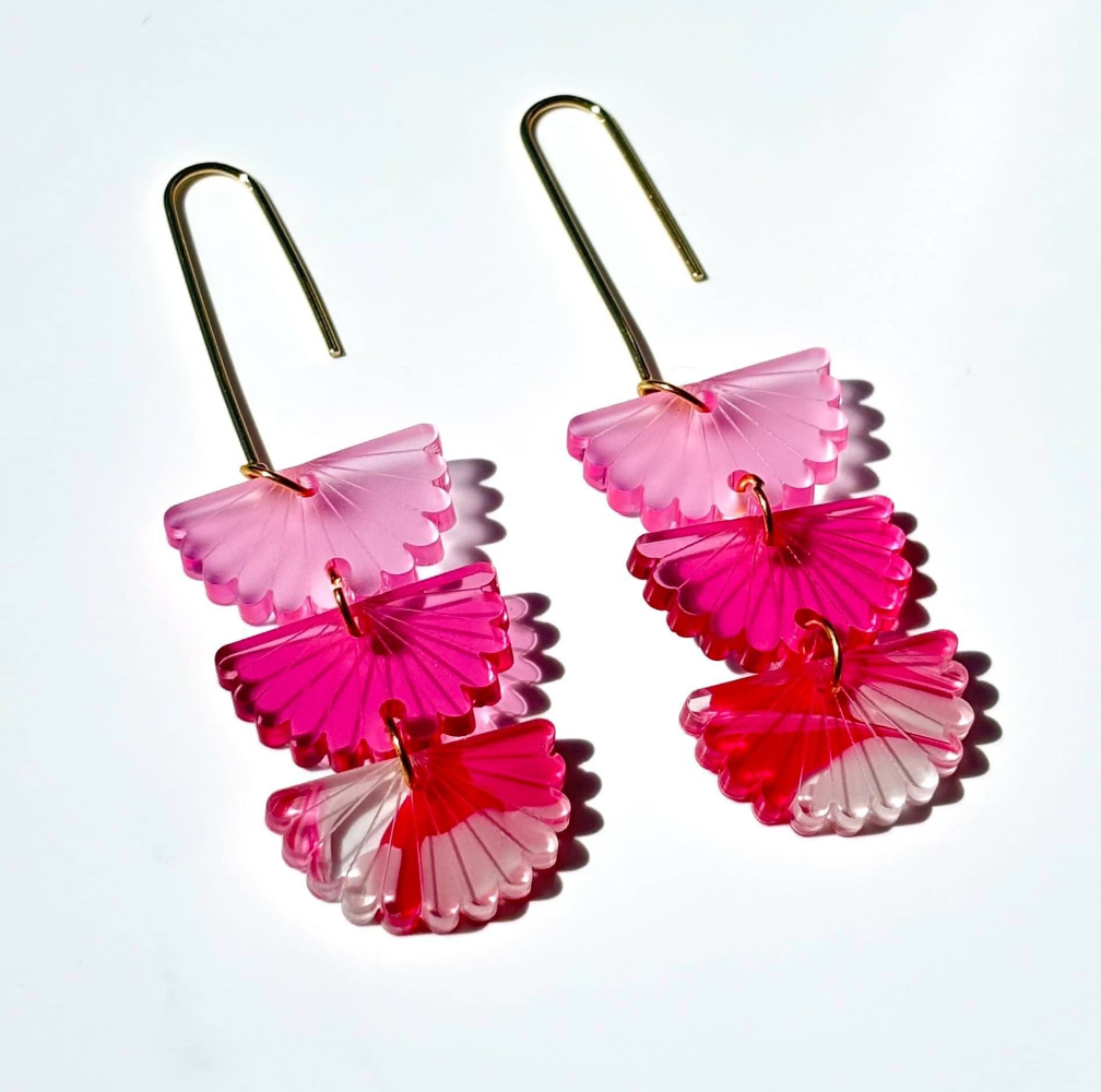 Fantail Trio Earrings Fuchsia