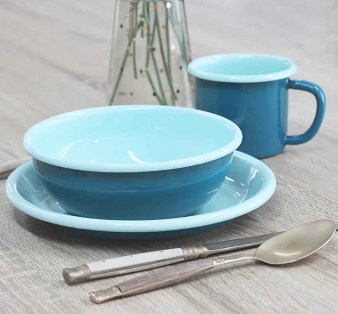 Turquoise Aqua Enamel Plate