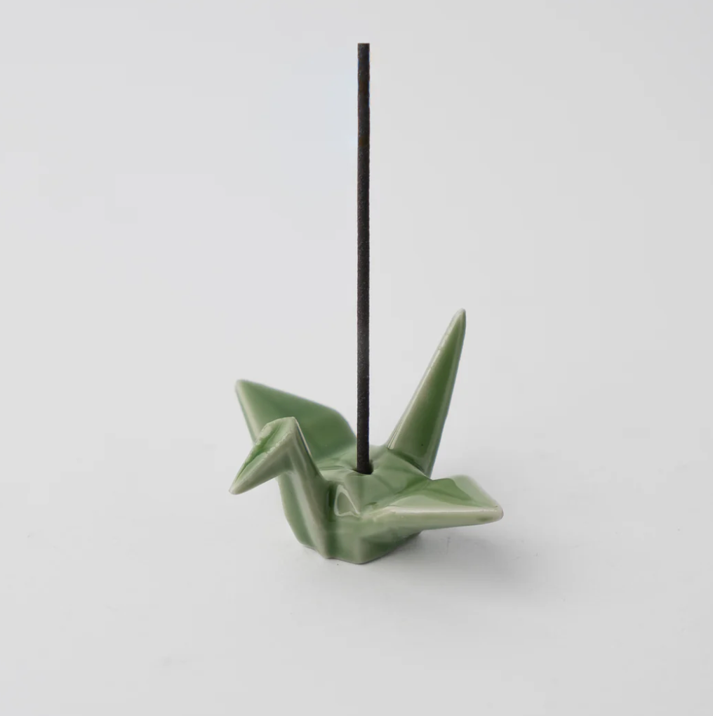 Origami Crane Incense Holder Green