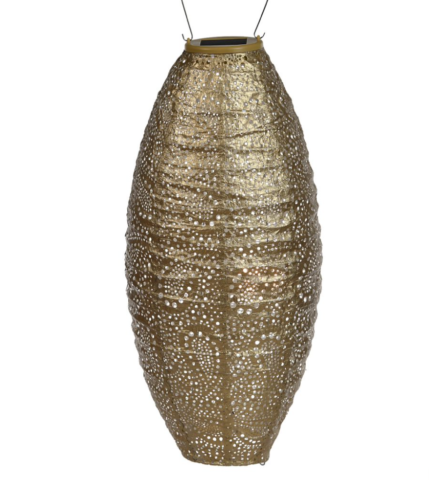 Lantern Long Oval 20cm Gold Paisley