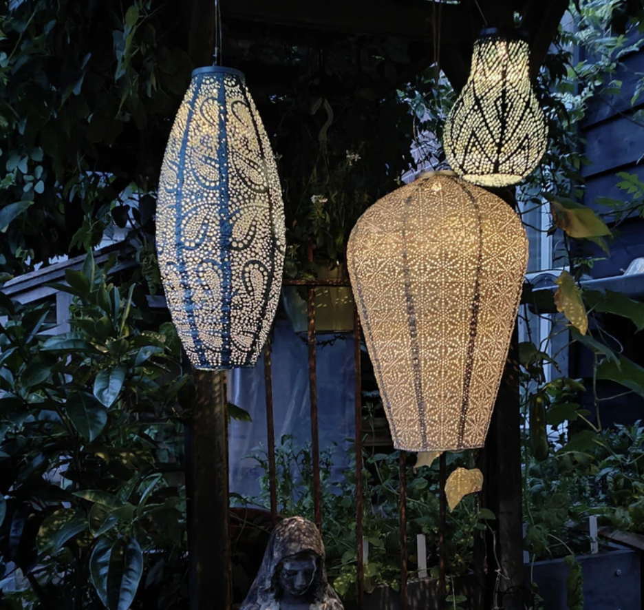 Lantern Long Oval 20cm Gold Paisley