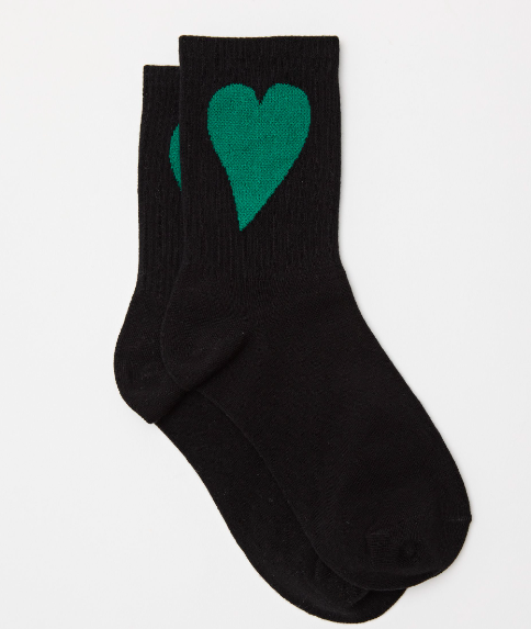 Black With Green Heart Socks by Stella + Gemma
